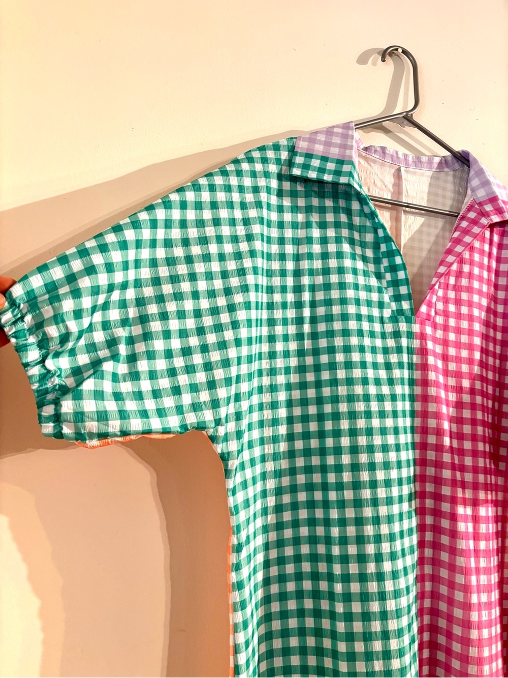 NEW SHEIN Collared Midi Dress - Multi-Colored Pastels Seersucker Gingham XL - Picture 5 of 8